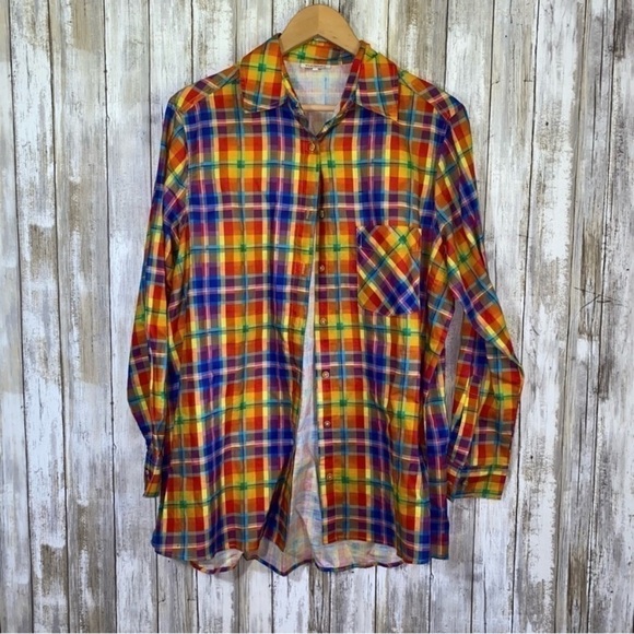 WeWoreWhat Rainbow Plaid Oversized Dad Shirt - Picture 2 of 5